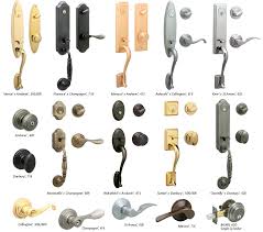A selection of entry door hardware on a white background.